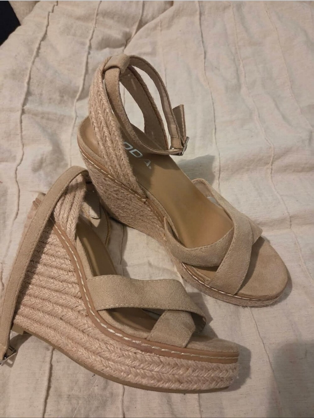 Soda Tan Espadrille Wedge Sandals with Ankle Strap